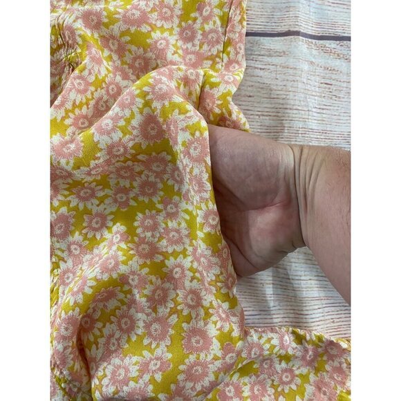 Free People Women's Yellow Floral Lace Up Mini Dress - Medium - Picture 9 of 14